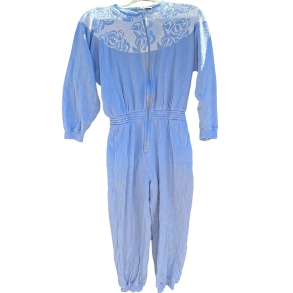 Lizsport Pants - Liz Thomas Vintage 1980s Chic Blue Lace Detail Jumpsuit